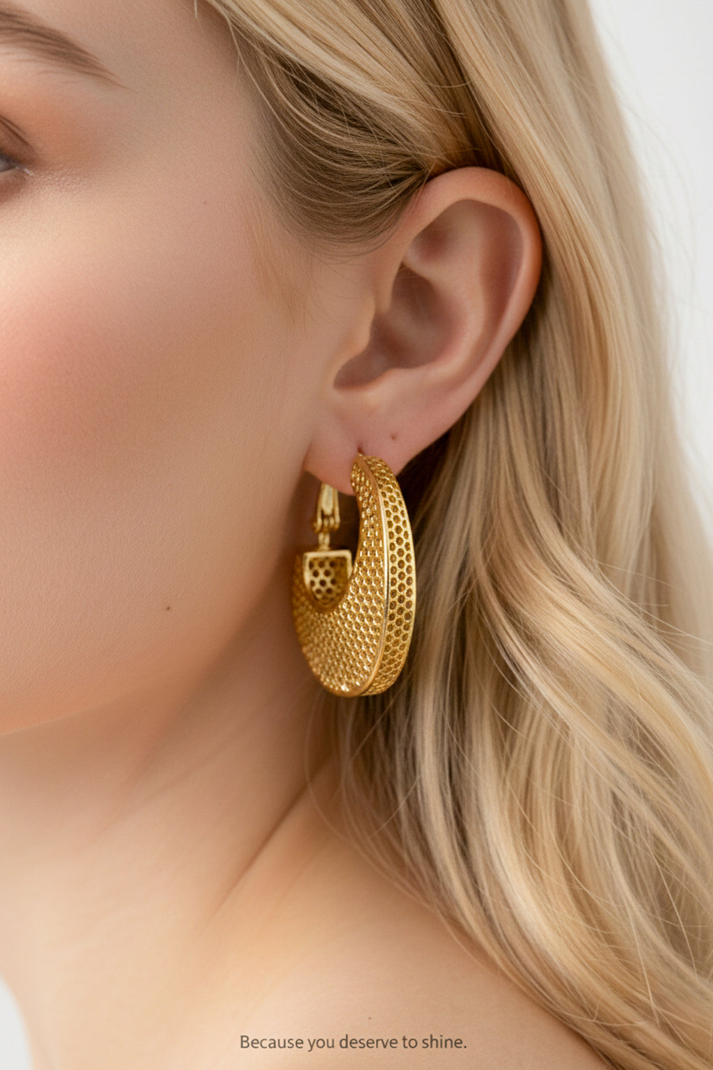 Honeycomb Mesh Gold Hoop Earrings