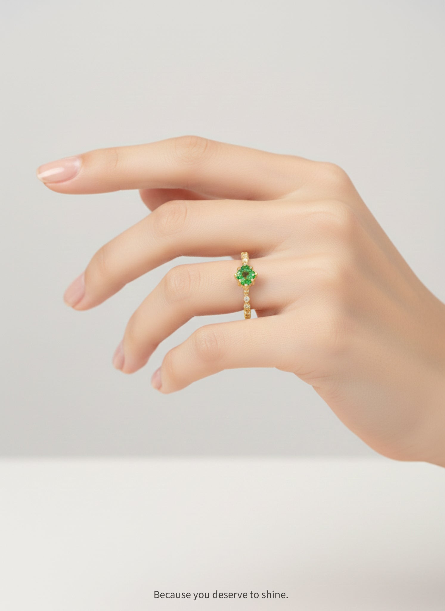 Dainty Gold Ring with Emerald and Diamond Accents