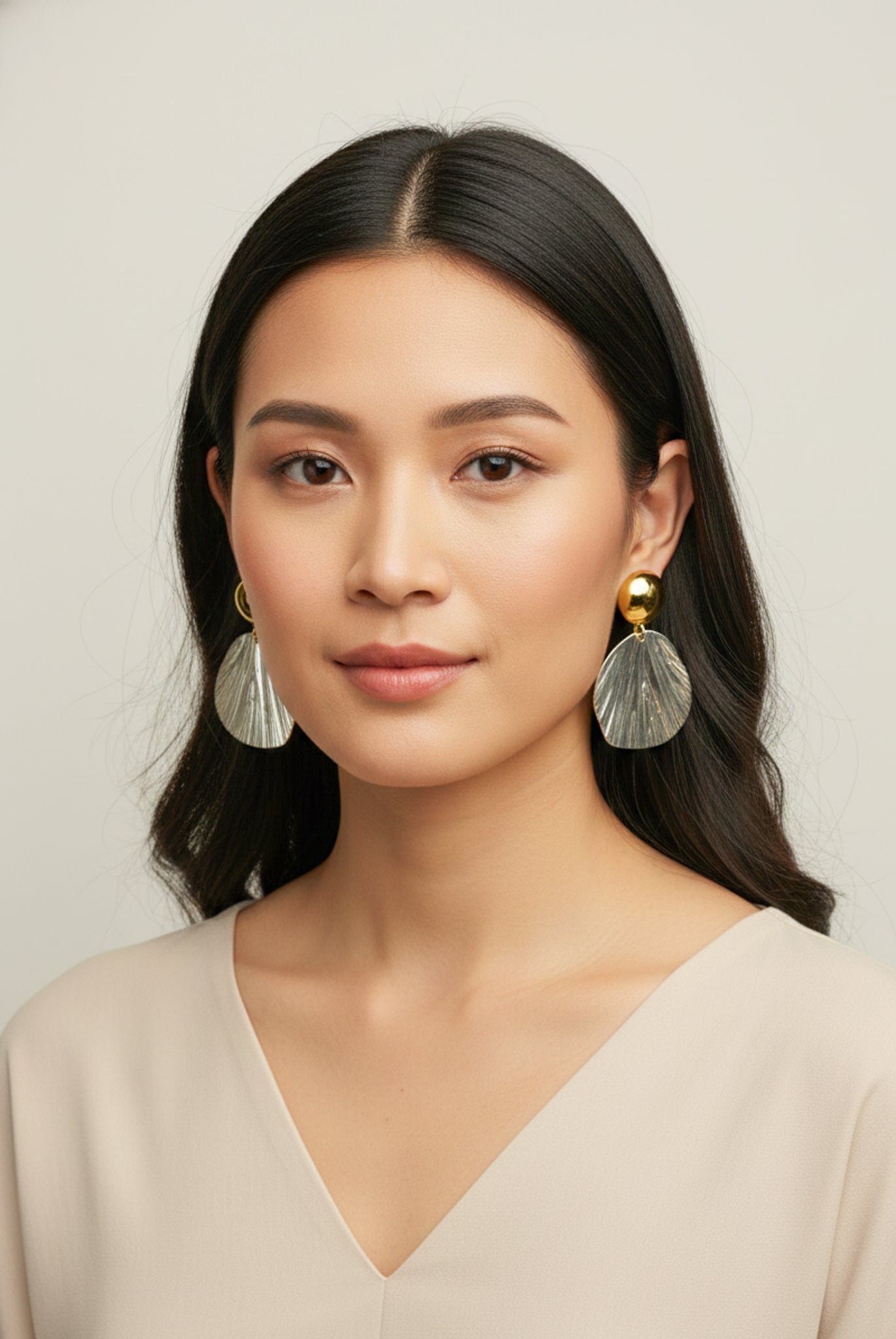 Two-Tone Plated Textured Leaf Drop Earrings