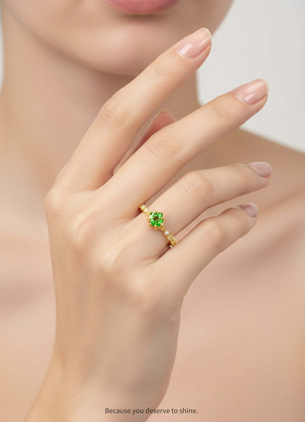Dainty Gold Ring with Emerald and Diamond Accents