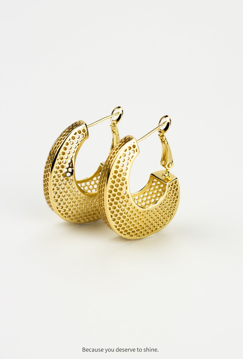 Honeycomb Mesh Gold Hoop Earrings