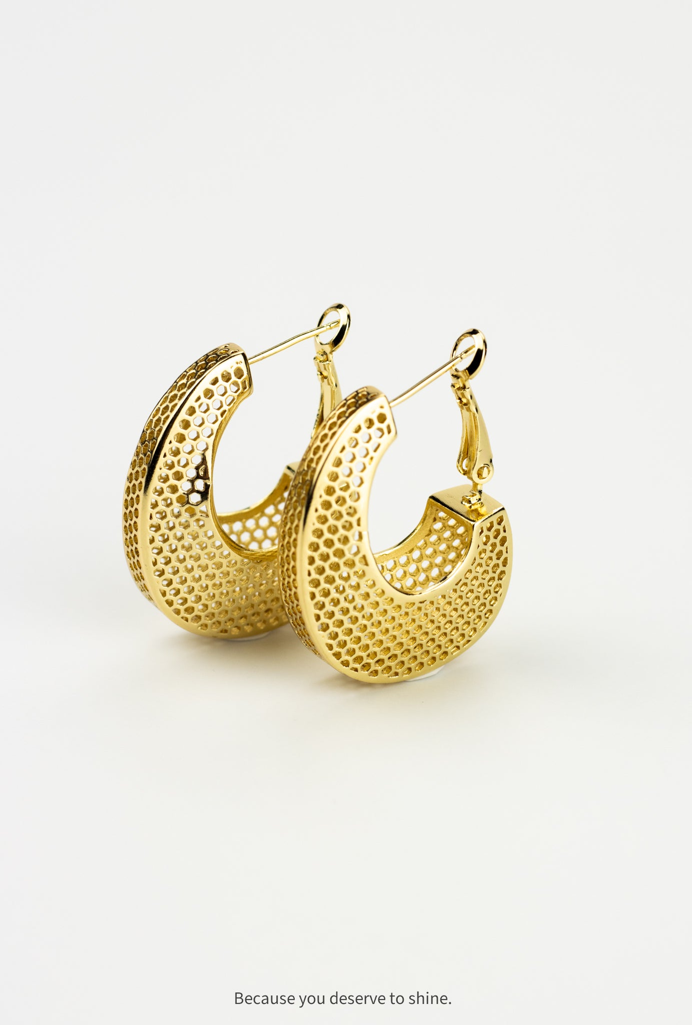 Honeycomb Mesh Gold Hoop Earrings