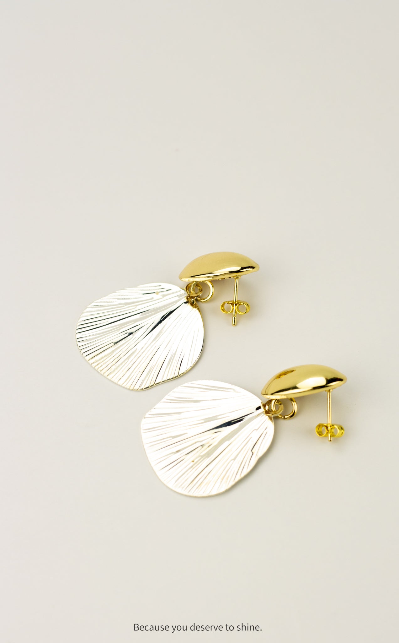 Two-Tone Plated Textured Leaf Drop Earrings