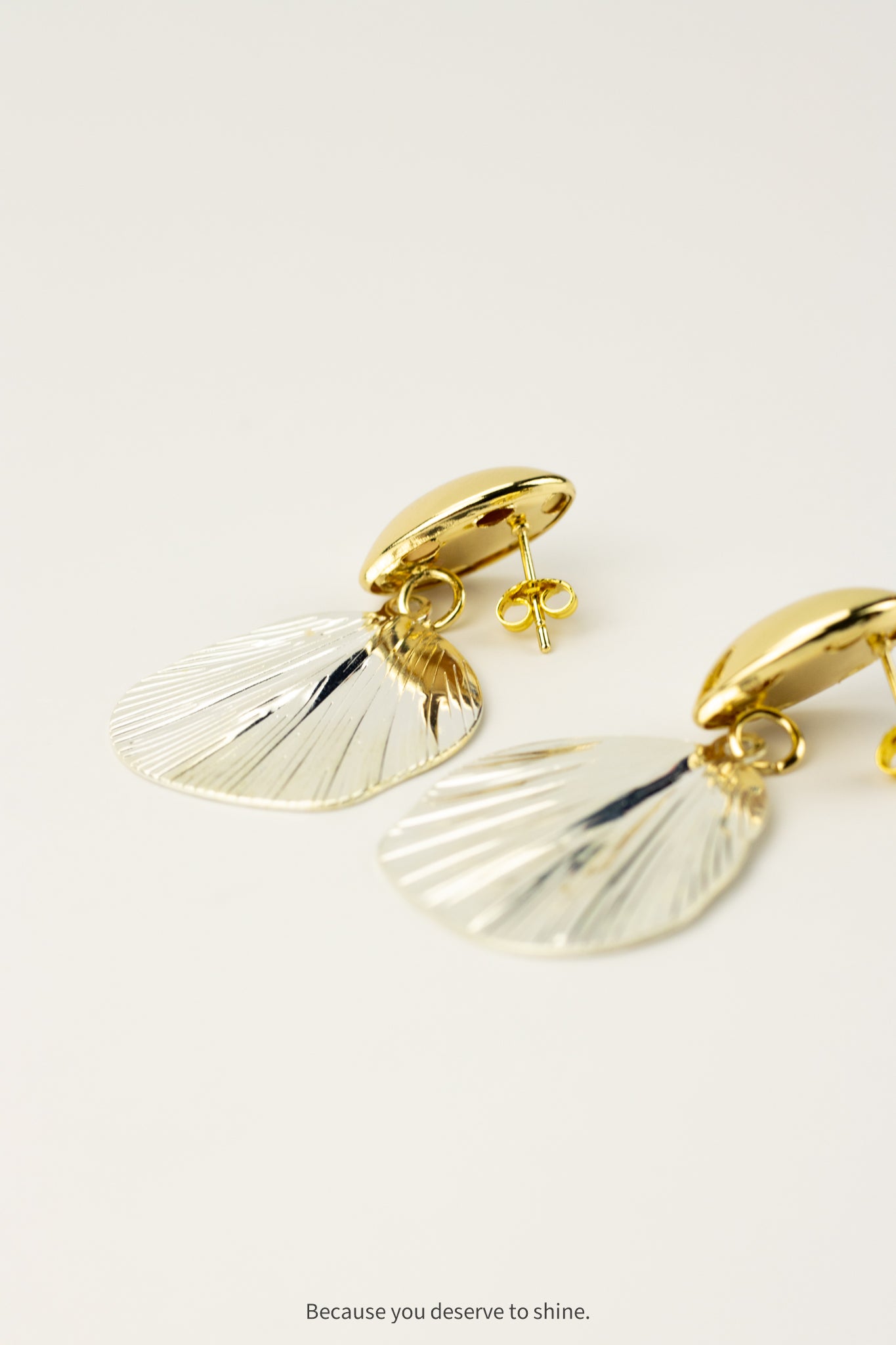 Two-Tone Plated Textured Leaf Drop Earrings