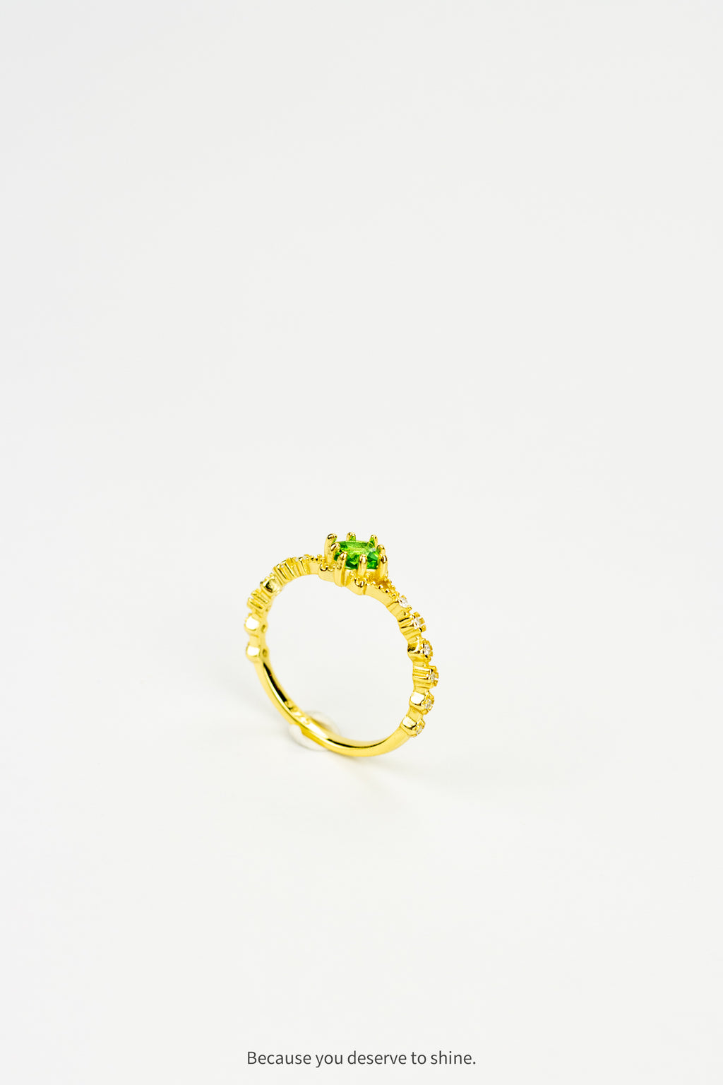 Dainty Gold Ring with Emerald and Diamond Accents