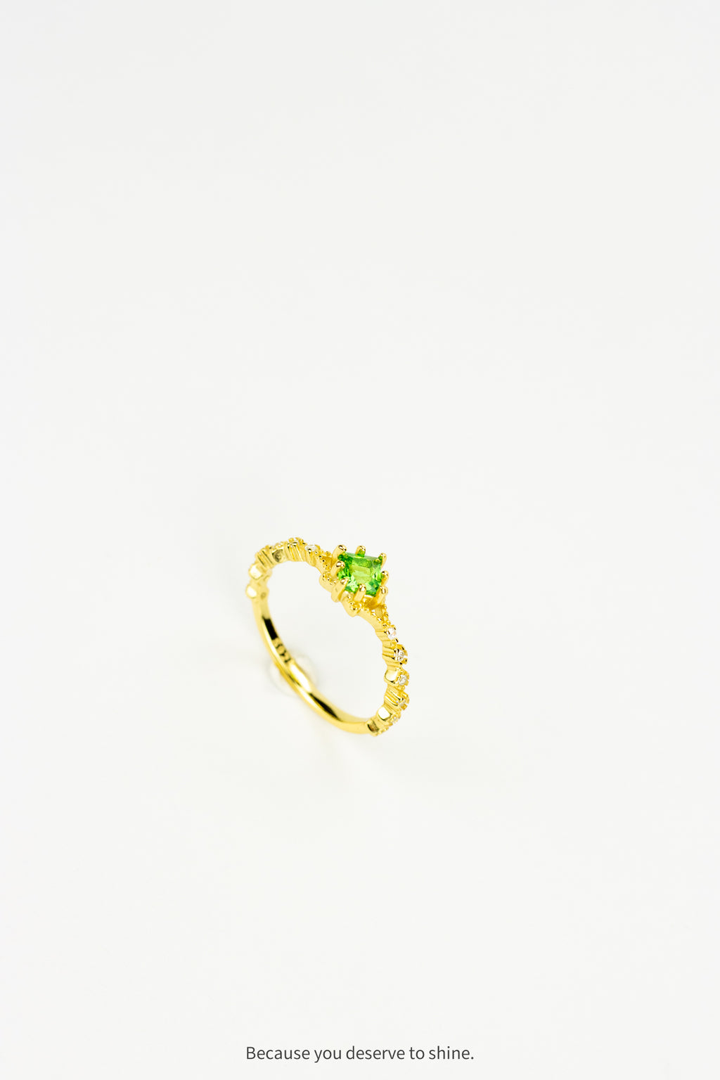Dainty Gold Ring with Emerald and Diamond Accents