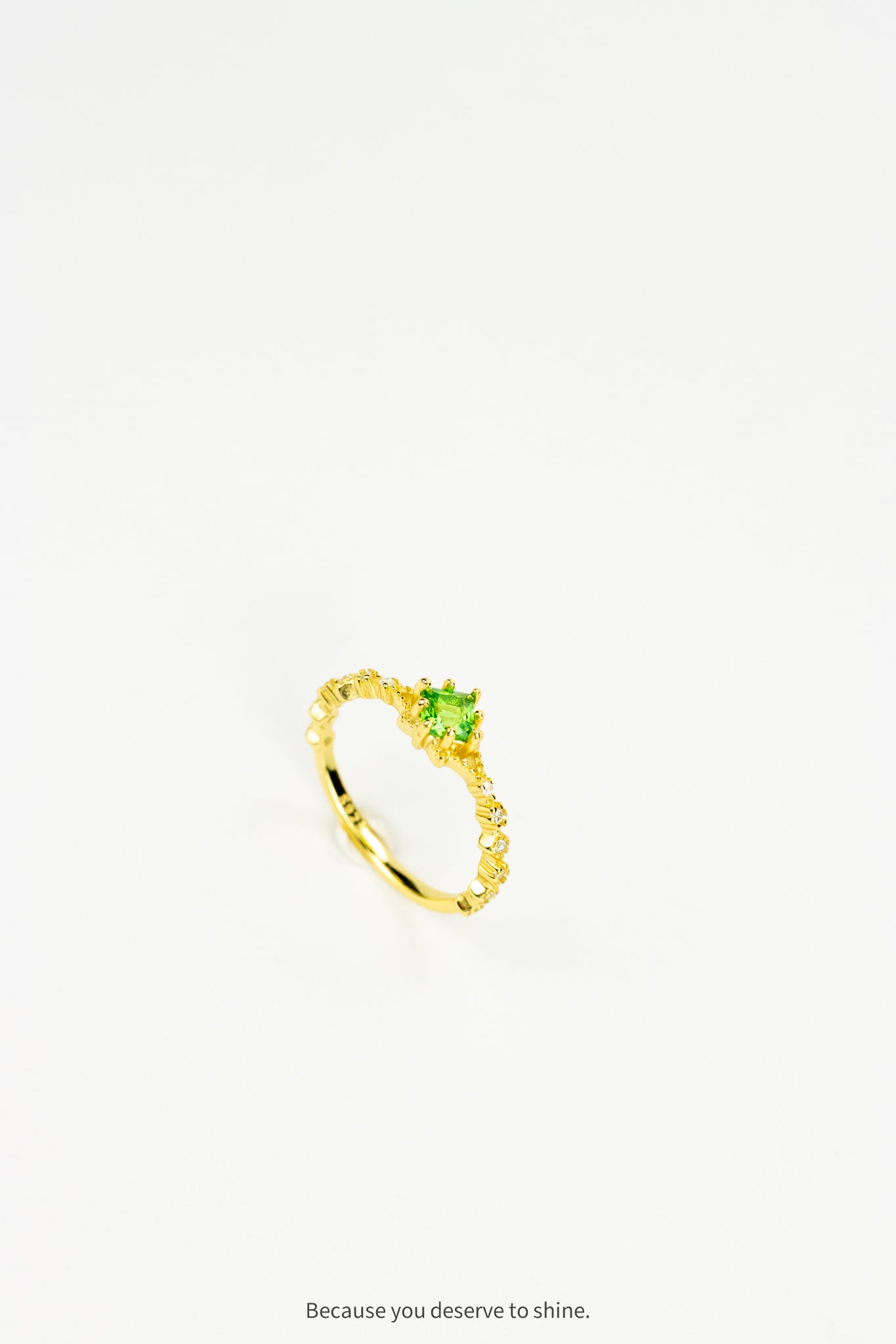 Dainty Gold Ring with Emerald and Diamond Accents
